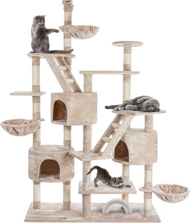 Кігтеточка HAPPYPET 260 см - великий, стабільний кімнатний комплекс для котів з аксесуарами (бежевий)