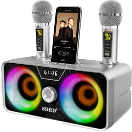 Портативна караоке-машина з Bluetooth, 20W, 2 бездротові мікрофони, PA-система для дому, вечірки, церкви, пікніка, відпочинку на природі (сіра)