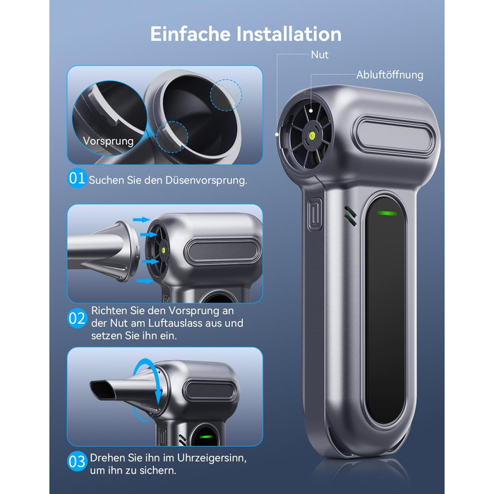 Електричний пилосос-піногенератор Orantronx Air Duster 200000 об/хв, 4-ступенева регулювання, акумуляторний, USB-зарядка, для ПК, клавіатури, авто, дивану, ноутбука, дому, вулиці