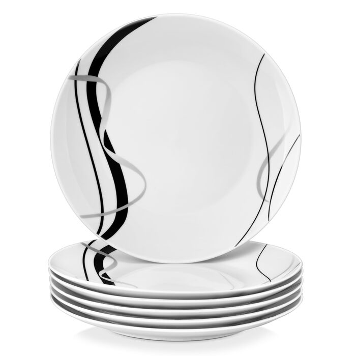 Набір тарілок VEWEET Fiona Porzellan: 6 штук, діаметр 27,4 см. Ідеально для щоденного використання: обідні, десертні, тарілки для пасти та сніданку. Безпечно для мікрохвильової печі та посудомийної машини.