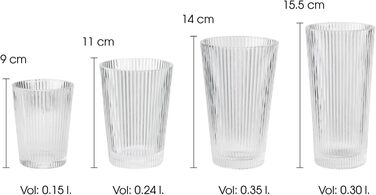 Stelton Pilastro Drinking Glasses - Ribbed Water Glasses Set - Dishwasher Safe, Stackable, for Hot & Cold Drinks - 240ml - Set of 6
