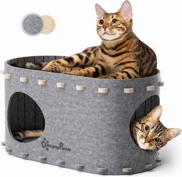 Felt Cat Cave, Felt Cat House, Cat Bed, Cat Cave for Cats, 58 x 33 x 30cm, Peek-a-Boo for Play, Winter-Proof, Cat Nail Protection, Beige (Felt Cat Cave Grey)