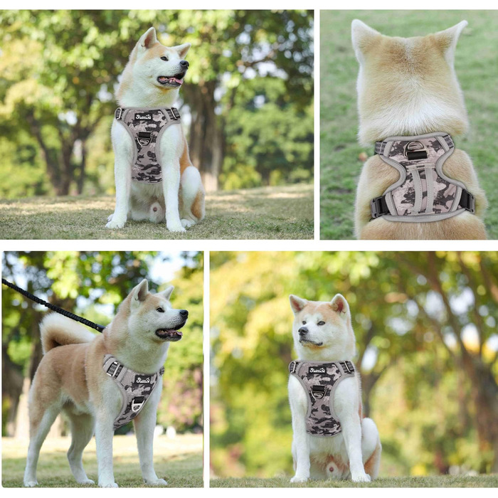 Шлейка для собак великих порід, анти-тяга, з 2 карабінами та зручною ручкою, регульована, світловідбиваюча, з м'якою підкладкою (L), колір: Tarngrau
