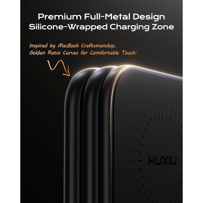 Зарядна станція KU XIU X40 Turbo Qi2.2 25W 3-в-1 для iPhone 17/16/15/14/13/12, Apple Watch та AirPods, складна бездротова зарядка, алюмінієвий адаптер GaN 45W (Чорний)