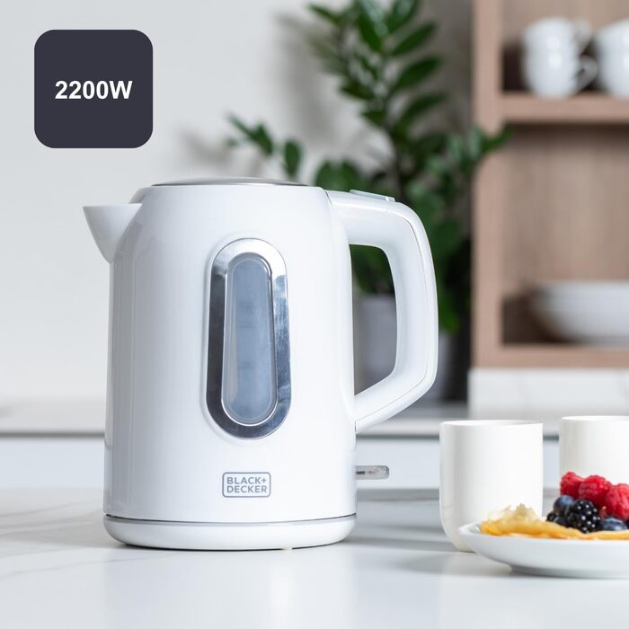 Електричний чайник BLACK+DECKER BXKE2202E, 2200W, 1.2L, поворотний на 360°, зручний для лівшів, з автовимкненням