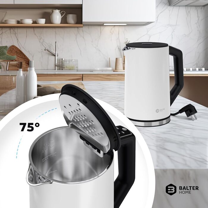 Balter Stainless Steel Electric Kettle with Temperature Control - 40°C-100°C, Double Wall, BPA Free, 1.7L, 2200W, Quiet Kettle