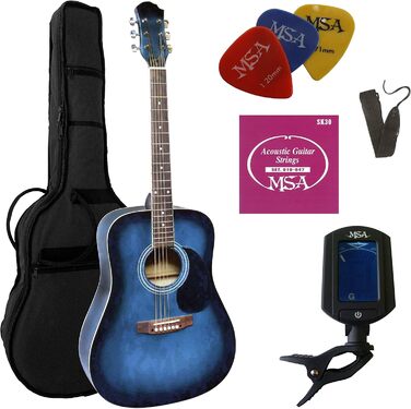 Акустична гітара WESTERNGITARRE CW185 (блакитна) з аксесуарами: чохол, ремінь, медіатор, тюнер