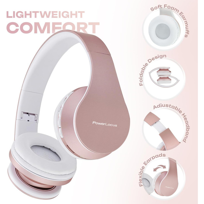 Бездротові навушники PowerLocus Over Ear Bluetooth з мікрофоном (Rose Gold)