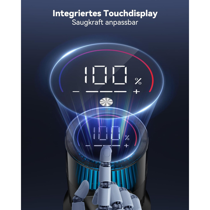 Бездротовий акумуляторний пилосос 580W з LED-дисплеєм, 55KPa, 75 хвилин роботи, об'єм контейнера 1,5л, для твердих підлог, килимів та шерсті тварин