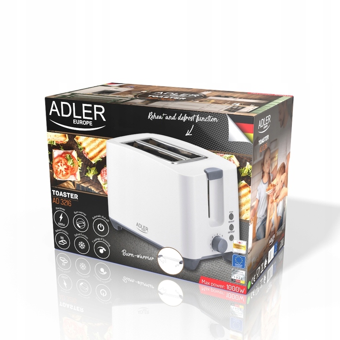 Тостер Adler AD 3216, білий, 1000 Вт