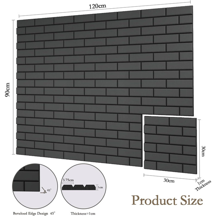 Акустичні панелі JBER самоклеючі для звукоізоляції, шумопоглинаючі панелі «цеглина» для студії, офісу та дому, 30 x 30 x 1 см, чорні, 12 шт.