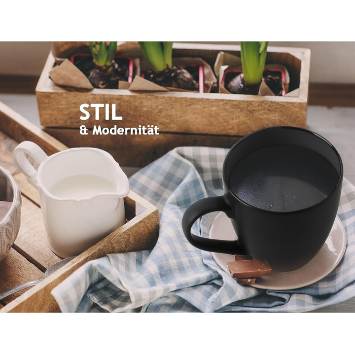MIAMI - 6 x 350 ml Coffee Cups/Coffee Mugs Set - Set of 6 Modern Cups - Le Papillon Collection (Black)