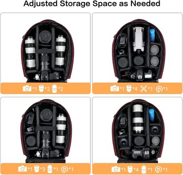 MOSISO Рюкзак для камери, фотосумка для DSLR/SLR/беззеркальних камер, з підкладкою, ударостійкий, модульні вставки, тримач для штатива, сумісний з Canon, Nikon, Sony (Вишневий)