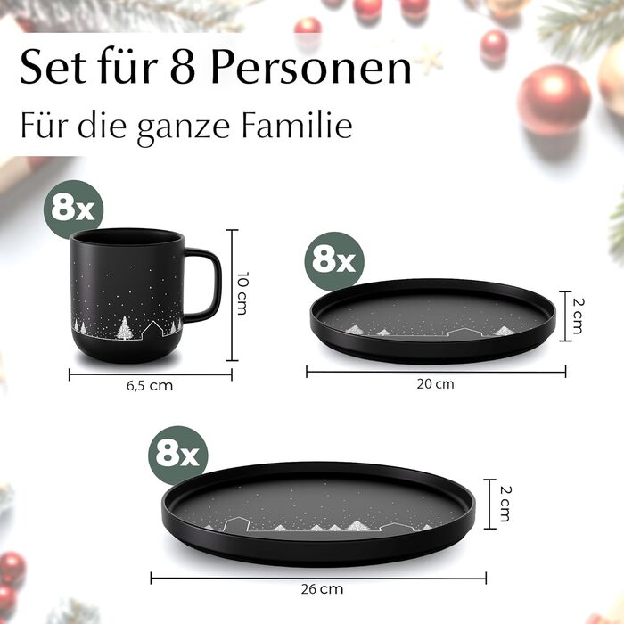 Набір чашок Miamio на Новий Рік, 4 шт, 500 мл, чорні / Кавові чашки для святкування, мінімалістичний зимовий дизайн, подарунок на Новий Рік, безпечні для миття в посудомийній машині та використання в мікрохвильовій печі – Зимова колекція