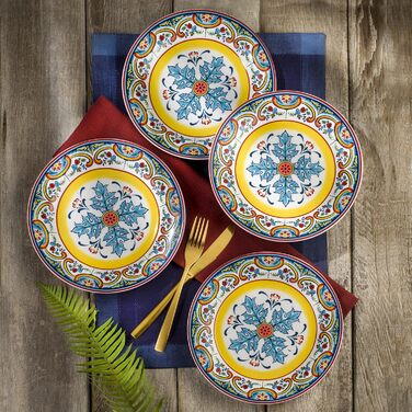 Набір посуду Euro Ceramica Zanzibar Collection, 16 предметів, для кухні та їдальні, на 4 особи, з іспанським квітковим візерунком, блакитно-жовтий посудовий набір