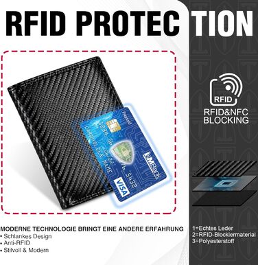 Чоловічий гаманець з карбонової шкіри з RFID-блокуванням, 13 відділень для карток, велика кишеня для монет, 2 відділення для купюр, місткий, мінімалістичний подарунок