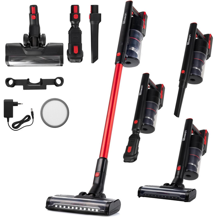 Бездротовий акумуляторний пилосос Lehmann 3-в-1 з HEPA-фільтром та LED-щіткою, 45 хв роботи, 1.8л контейнер, для тварин, килимів, авто