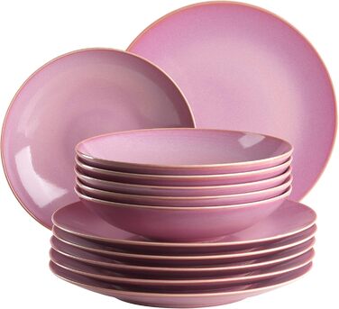 MÄSER 931946 Ossia Dinnerware Set for 6 People in Mediterranean Vintage Style, 12-Piece Modern Tableware Set with Soup Bowls and Dinner Plates, Royal Blue, Stoneware
