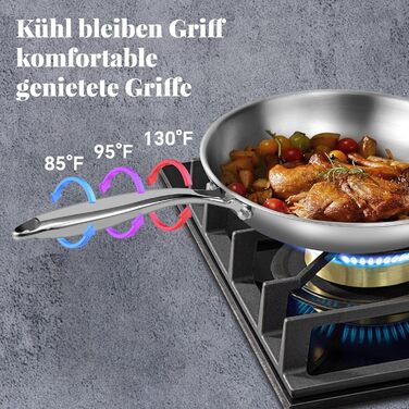 Сковорода Deedro 28 см, індукційна, нержавіюча сталь, без покриття, для всіх типів плит, знімний ручка, можна використовувати в духовці та мити в посудомийній машині