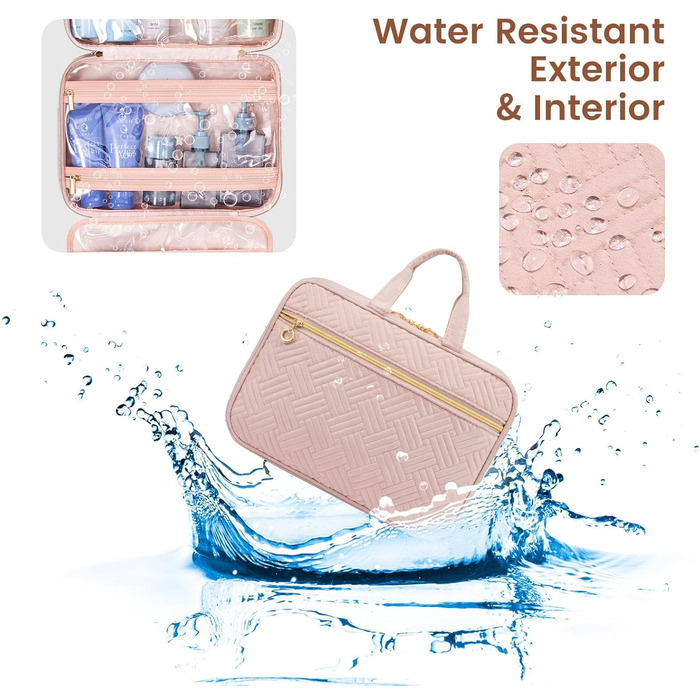 Сумка для косметики жіноча LOVEVOOK водонепроникна, з гачками, рожева, велика