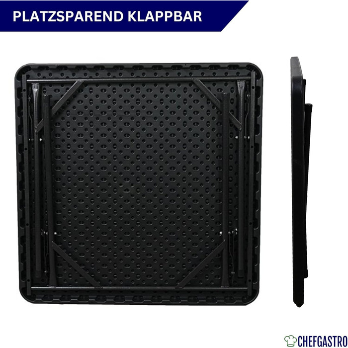 Садовий стіл ChefGastro складний 78x78 см для 4 осіб, чорний. Пластик під дерево, для балкона, тераси, кемпінгу