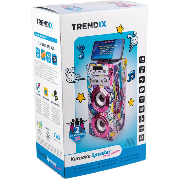 Караоке машина Trendix для дітей Party Edition Рожева з 2 мікрофонами, USB, Bluetooth, FM-радіо та SD-картою | Дитяча музична колонка з мікрофоном | Подарунок