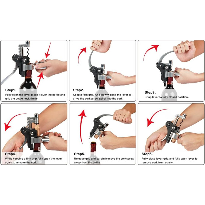 Cooko Korkenzieher, Manual Wine Opener Kit with Aerator and Pourer, Zinc Alloy Handle Corkscrew, Deluxe Wine Opener Accessories with 8 Pieces, Elegant Design Set with Dark Cherry Wood Box