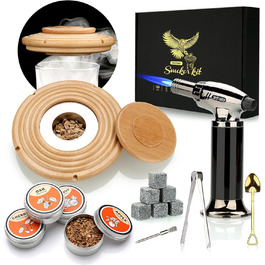 Dad Gift Christmas, Cocktail Smoker Kit, Whiskey Stones, Torch Lighter, Old Fashioned Whiskey Smoker Drinks Kit, Cocktail Accessories for Drinks, Bourbon-Walnut (Butane Not Included) (Beech Torch)
