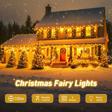 Гірлянда світлодіодна для прикраси ялинки та дому, 80м, 800 LED, вологостійка, з пультом, таймером, 8 режимів, тепле біле світло, для саду, вечірки, святкування Різдва