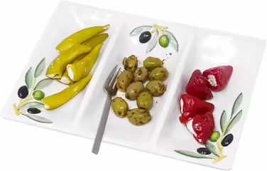 Handmade Rectangular Serving Platter made of Italian Ceramics in Olive Design, Three-Piece Serving Tray 31x21 cm
