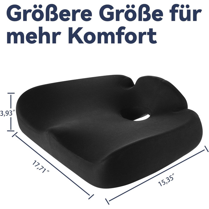 Подушка для сидіння з піни Memory Foam SKYNY для офісного крісла, авто, інвалідного візка - велика, знімний нековзкий чохол, комфорт на весь день