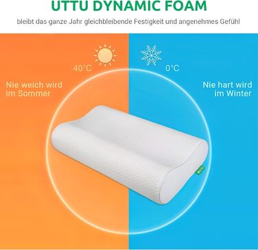 Подушка ортопедична з піни Memory Foam UTTU для підтримки шиї та зняття болю, 60x35x13 см