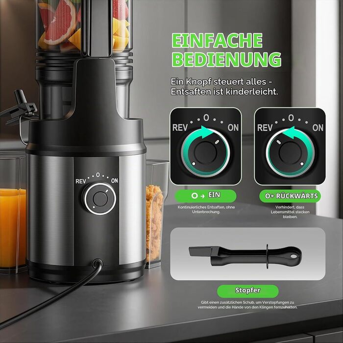 Електрична соковижималка для овочів та фруктів Slow Juicer, шнекова соковижималка для смузі та сорбету, широкий завантажувач 130мм, 250Вт, срібляста