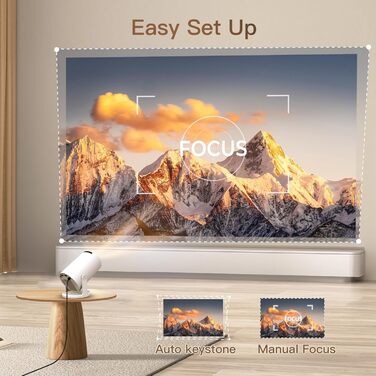 Портативний проєктор LYNCAST з Wi-Fi, Bluetooth та Android 11, 1080P/4K, поворотний на 180°, для дому та на відкритому повітрі (OptiBarrel 005 White)