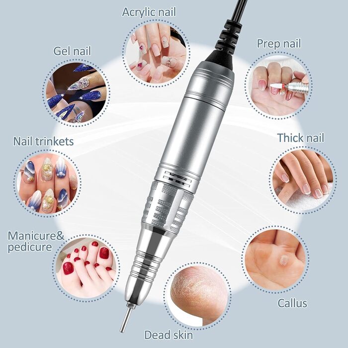 Електричний апарат для манікюру та педикюру Madenia TouchPro – професійний фрезер для гелевих нігтів з HD-дисплеєм та 6 насадками (сірий)