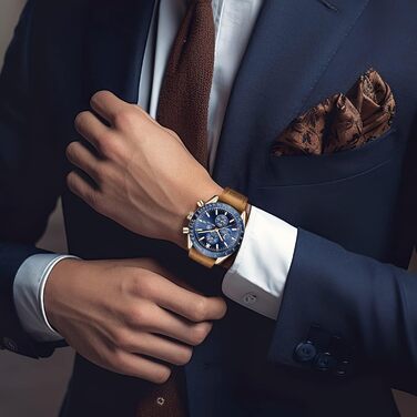 Годинник чоловічий BENYAR Quarz Chronograph, водонепроникний, з датою, браслет, класичний, для повсякденного та ділового стилю, коричнево-золотий, блакитний (прекрасний подарунок)