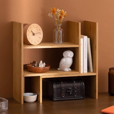 Navaris Acacia Desk Organizer 64x15.5x40 - Desk Shelf Organization System Adjustable - Corner Shelf for Kitchen Office Bathroom Shelf Attachment - Natural (Light Brown)