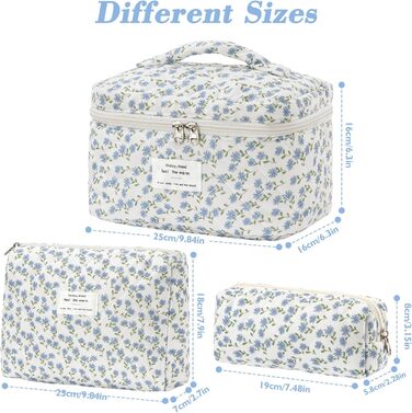 Набір косметичок 3 шт. з квітковим візерунком, дорожні та повсякденні | Косметичка для макіяжу для жінок та дівчат (Блакитний Павич)