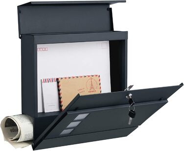 Поштовий ящик SONGMICS XXL з газетницею, антрацит, 37x37x10.5 см, з ключем та захистом від реклами