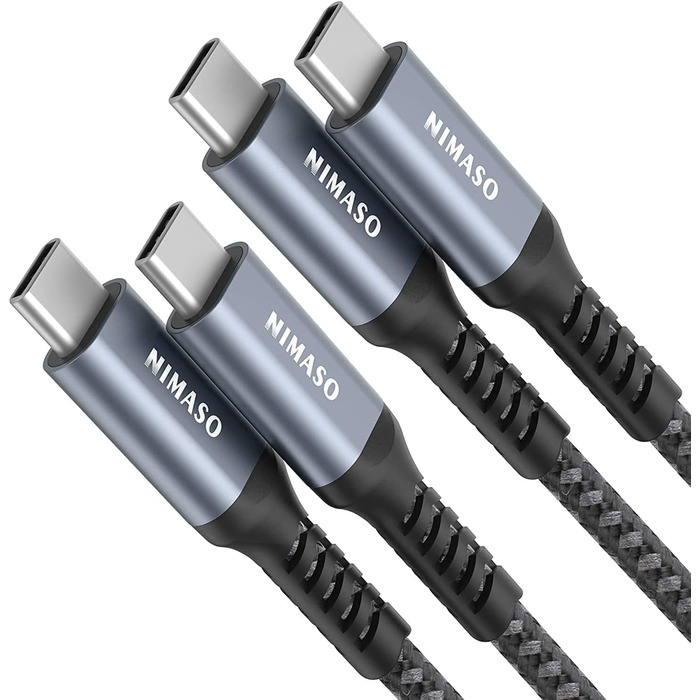 Кабель USB-C Nimaso [2 шт., 2м], 20V/3A/60W, сумісний з Samsung Galaxy, Google Pixel, MacBook, iPad, iPhone (сірий)