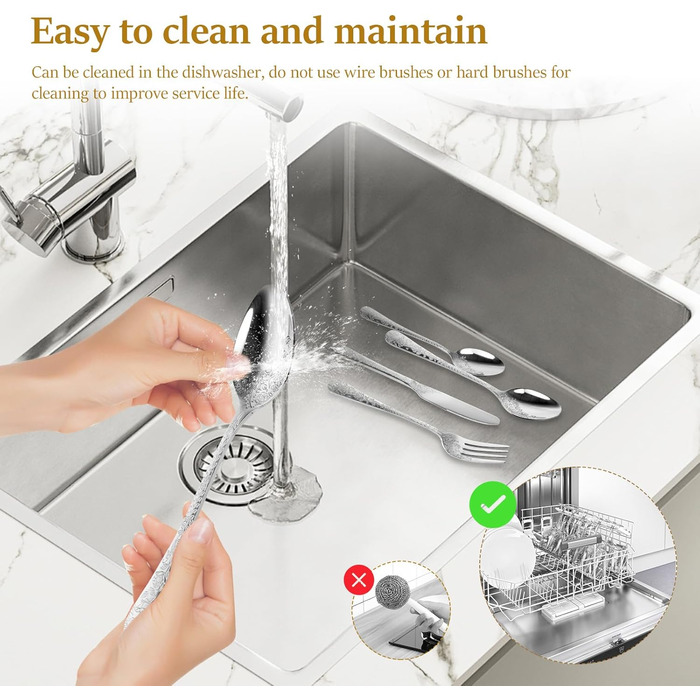 Набір столових приборів 24 предмети з нержавіючої сталі на 6 осіб з гравіюванням троянд. Ложки, виделки, ножі. Поліровані, для посудомийної машини. Сріблястий колір.