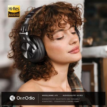 OneOdio Bluetooth навушники Over-Ear, 72 год HiFi Stereo, бездротові, з 6.35mm та 3.5mm аудіоджеком для студії, DJ, телефону, ПК, підсилювача - Чорний