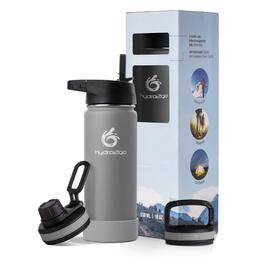 Термофляга Hydro2Go з соломинкою 500 мл, нержавіюча сталь, сіра (Stone Gray 2.0) - для дітей, школи, спорту