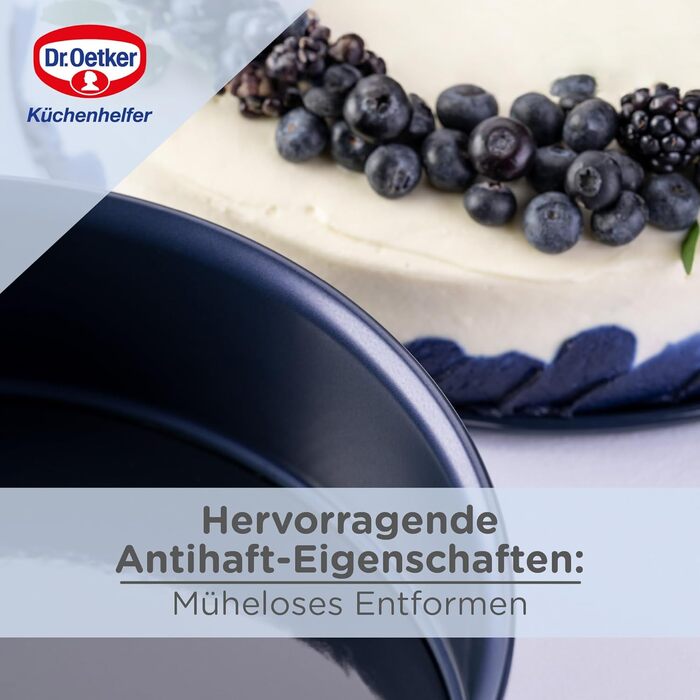 Форма для випікання Dr. Oetker Back-Liebe, кругла, емальована, 26 см, з антипригарним і стійким до подряпин дном, високий бортик, темно-синя, термостійкість до 230°C