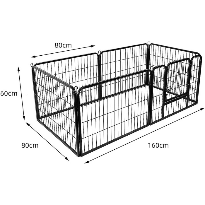 Клітка для собак, металева, розкладна, для цуценят, гризунів, кроликів, з дверцятами (310 x 2,5 x 75 см, 80 x 60 см)