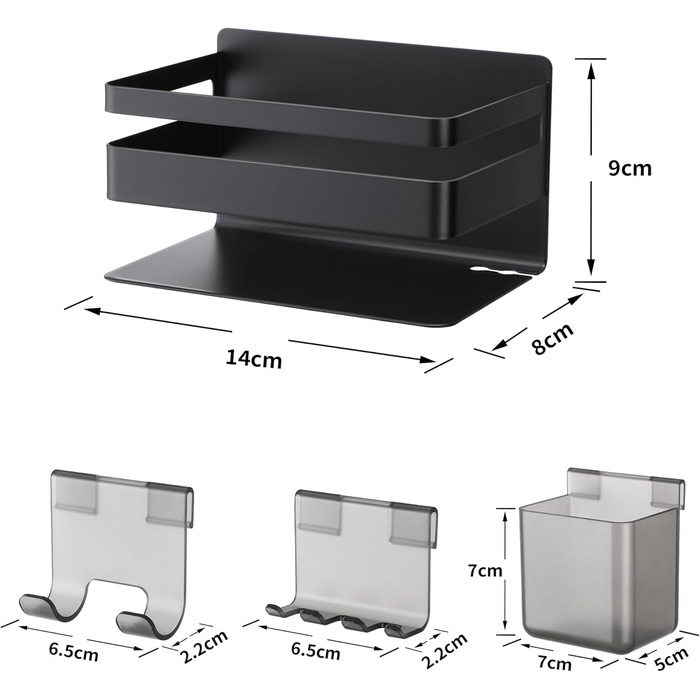 Тримач для зубних щіток ALOCEO з 3 гачками, для електричної зубної щітки, нержавіюча сталь, чорний, без свердління