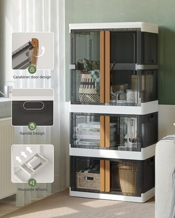 NETEL Storage Box with Lid Large, Stackable Storage Boxes 72L 4 Pieces, Plastic Storage Boxes, Transparent Stackable Boxes with Lid, Folding Storage Box with Door and Wheels (150L and 2x72L)