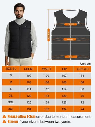 Обогріваючий жилет UNBON з V-подібним вирізом, чоловічий/жіночий, з Powerbank USB 10000mAh, 3 режими нагріву, 5 зон нагріву, чорний