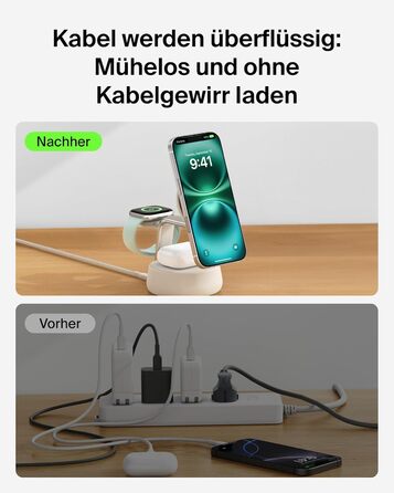 Беспроводное зарядное устройство Belkin UltraCharge Pro Qi2 3-в-1, 25W, MagSafe сумісне для iPhone, Apple Watch, AirPods, адаптер 45W, пісочний колір