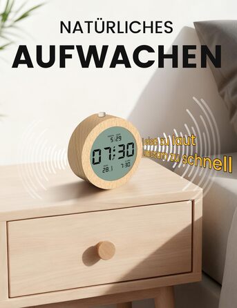 Цифровий будильник aboveClock з дерев'яним корпусом: LCD-дисплей з температурою та датою, функція Snooze, підсвічування, для спальні